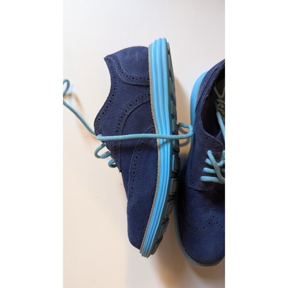 Skechers Groove Lite Blue Suede Blue Sole Oxford Wing Tip Shoes Women's 7 Casual - Picture 4 of 4